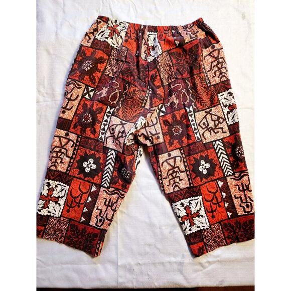 VTG 60s Hawaiian Red Tribal Floral Petroglyphs Shirt & Capri Short Set XL Hawaii - Picture 5 of 16